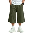 thumbnail image 2 of ZACPNCV Boys Girls Capri Sweatpants Elastic Waist Drawstring Lounge Capris Wide Leg Cropped Pants with Pockets Workout Joggers 5-6Years Olive Green, 2 of 9