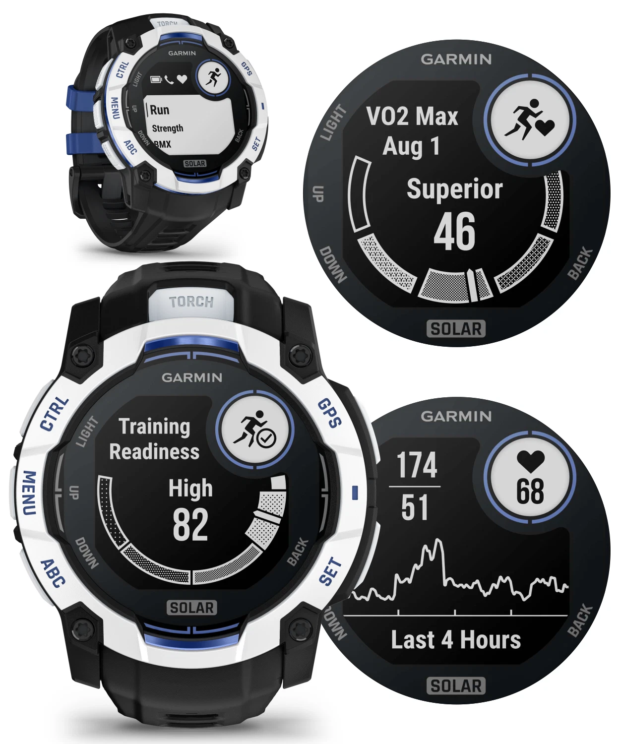 Garmin Instinct 3 Rugged Outdoor GPS Smartwatch 50mm Solar, Supernova Collection, Health & Fitness Tracking, Unlimited Battery, Whitestone/Bolt Blue w/ Wearable4U PowerBank Bundle