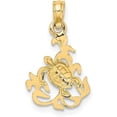 thumbnail image 4 of Solid 14K Yellow Gold Textured Mini Sea Turtle and Kelp Charm - 17mm, 4 of 7