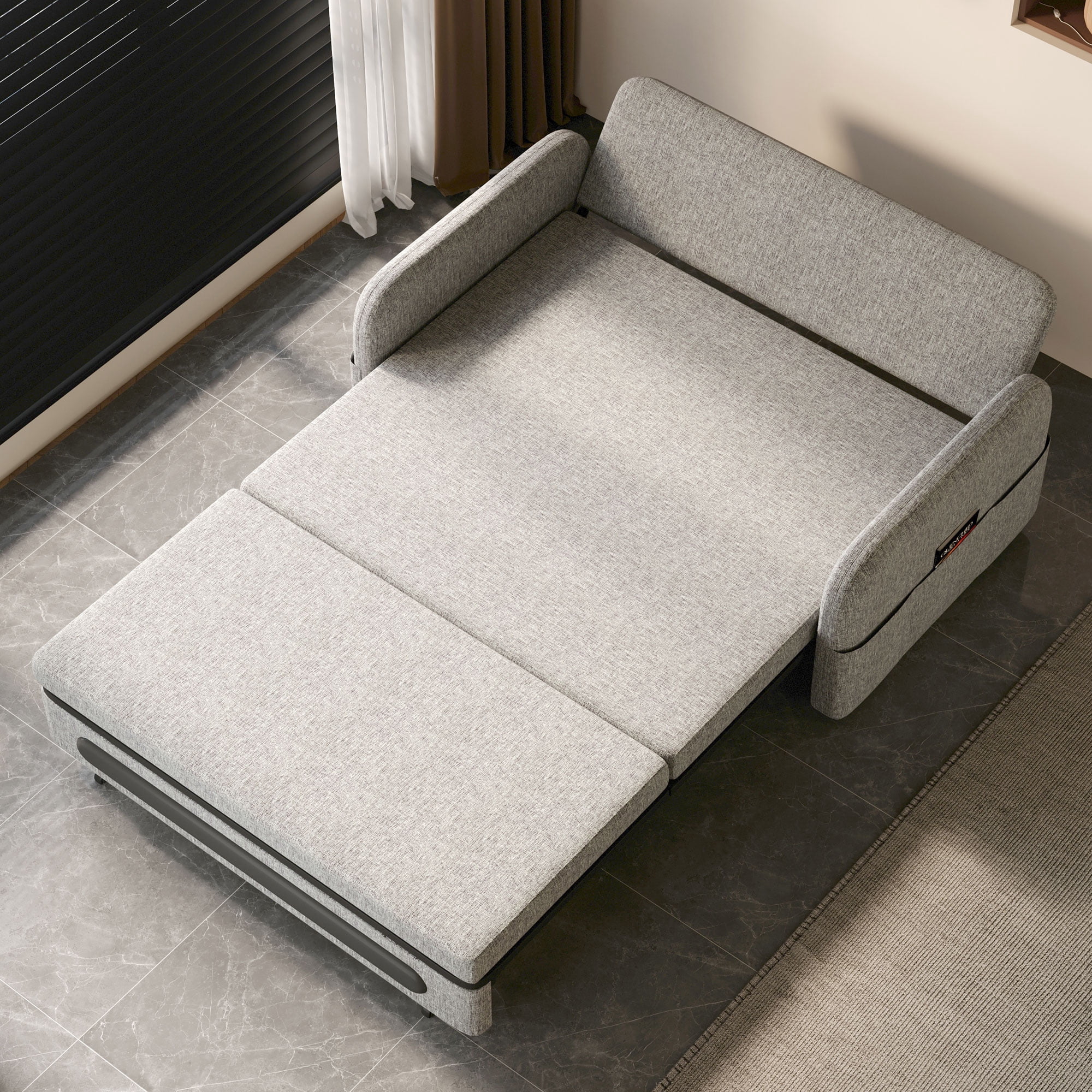 NessCarsti Modern Gray & White Trundle Sofa Bed, 61" Pull-Out Futon Couch for Small Living Spaces and Apartments