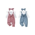 thumbnail image 4 of Loicainy Baby Toddler Girls Long Sleeve Jumpsuit 3 6 9 12 18 Months Floral Print Fake Two Pieces Patchwork Bow Romper and Cute Headband Set, 4 of 10