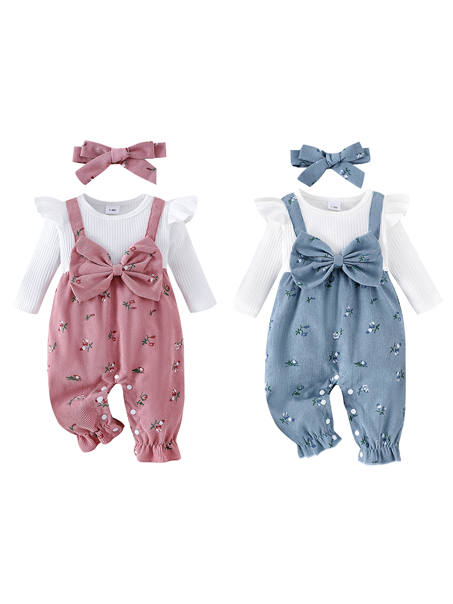 Loicainy Baby Girls Floral Romper with Headband photo 3