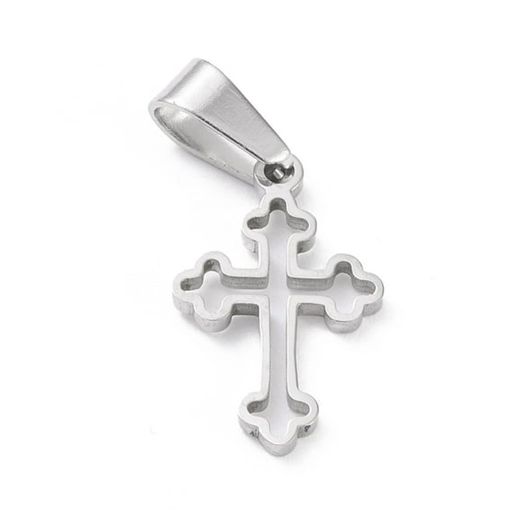 20pcs Non-Tarnish 304 Stainless Steel Pendants Laser Cut Hollow Cross Stainless Steel color 19x12x1.5mm Hole: 3.5x7mm