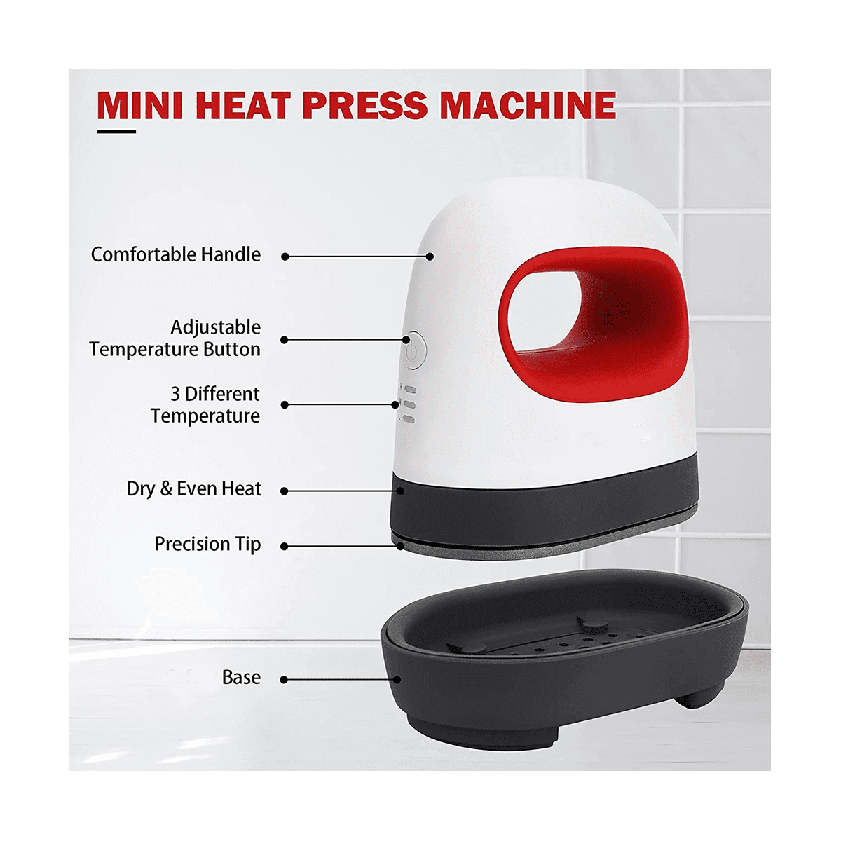 Mini Presse à Chaud Acmeenjoy - Portable, 3 Températures (120°C, 150°C, 180°C), Pour Impressions Sur Textile, Vêtements, Chapeaux, Chaussures - 7