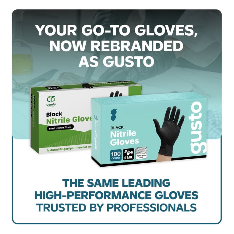 Nitrile Gloves Mサイズ 100枚入り Comfy Package Black Nitrile Gloves, Disposable, Food Prep, 6-Mil