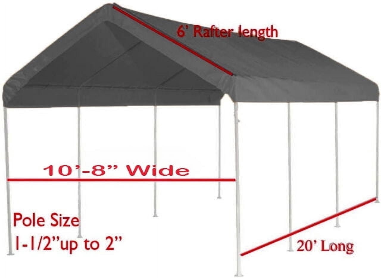 12' X 20' Canopy Replacement Cover - for Frames 10' W X 20' L (See Diagram) Silver Carport Replacement Top