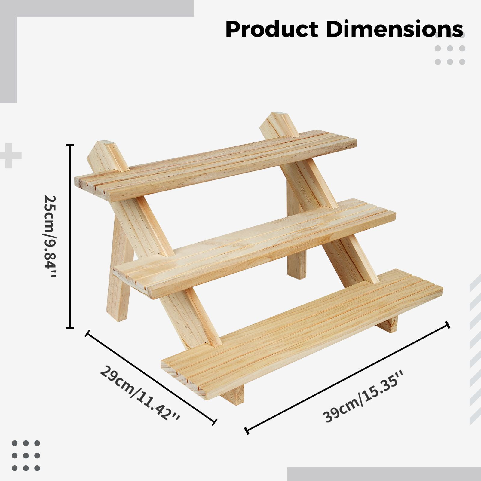Display Shelves for Vendors, 3-Tier Small Wooden Display Riser for Tabletop Show Jewelry Coins Medals Action Figures Flowerpots Cupcakes