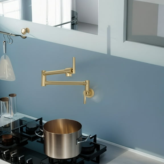 Pot Filler Faucet - Wall Mount Kitchen Sink Faucet Folding Stretchable with Single Hole Two Handles, Gold