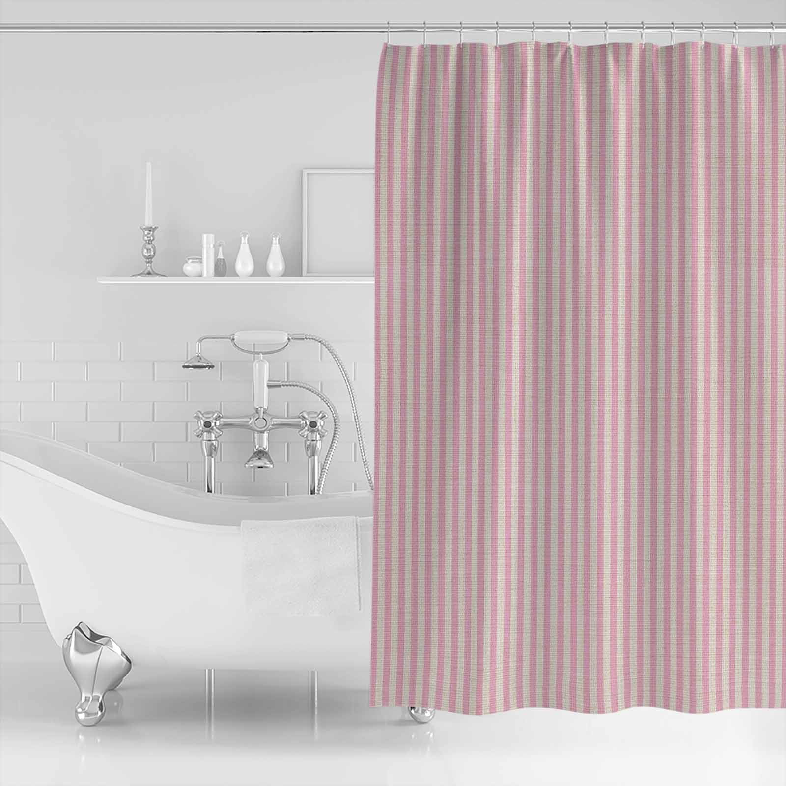 Pink Striped Shower Curtains for Bathroom Waterproof Fabric Bath Curtains Decor Bath Tub Curtain Modern Simple Farmhouse Beige Vintage Decorative Shower Curtain Sets with 12 Hooks, 72x72 Inch