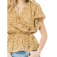 thumbnail image 5 of MixMatchy Women's Floral Print Wool Peach Print V-Neck Short Sleeve Shirred Blouse (Made in USA), 5 of 6