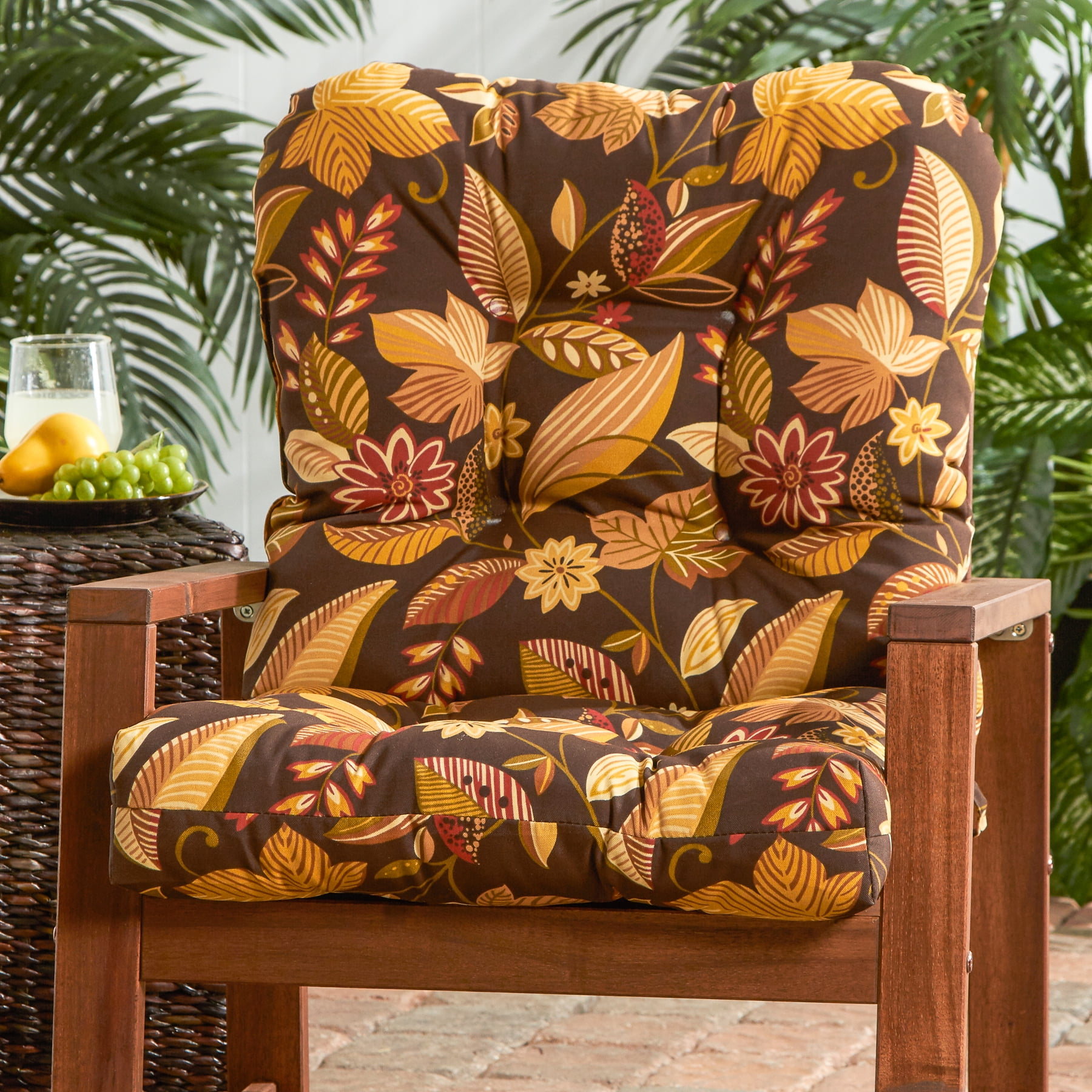 Greendale Home Fashions Russet Floral 38 x 21 in. Outdoor Reversible Tufted Chair Cushion