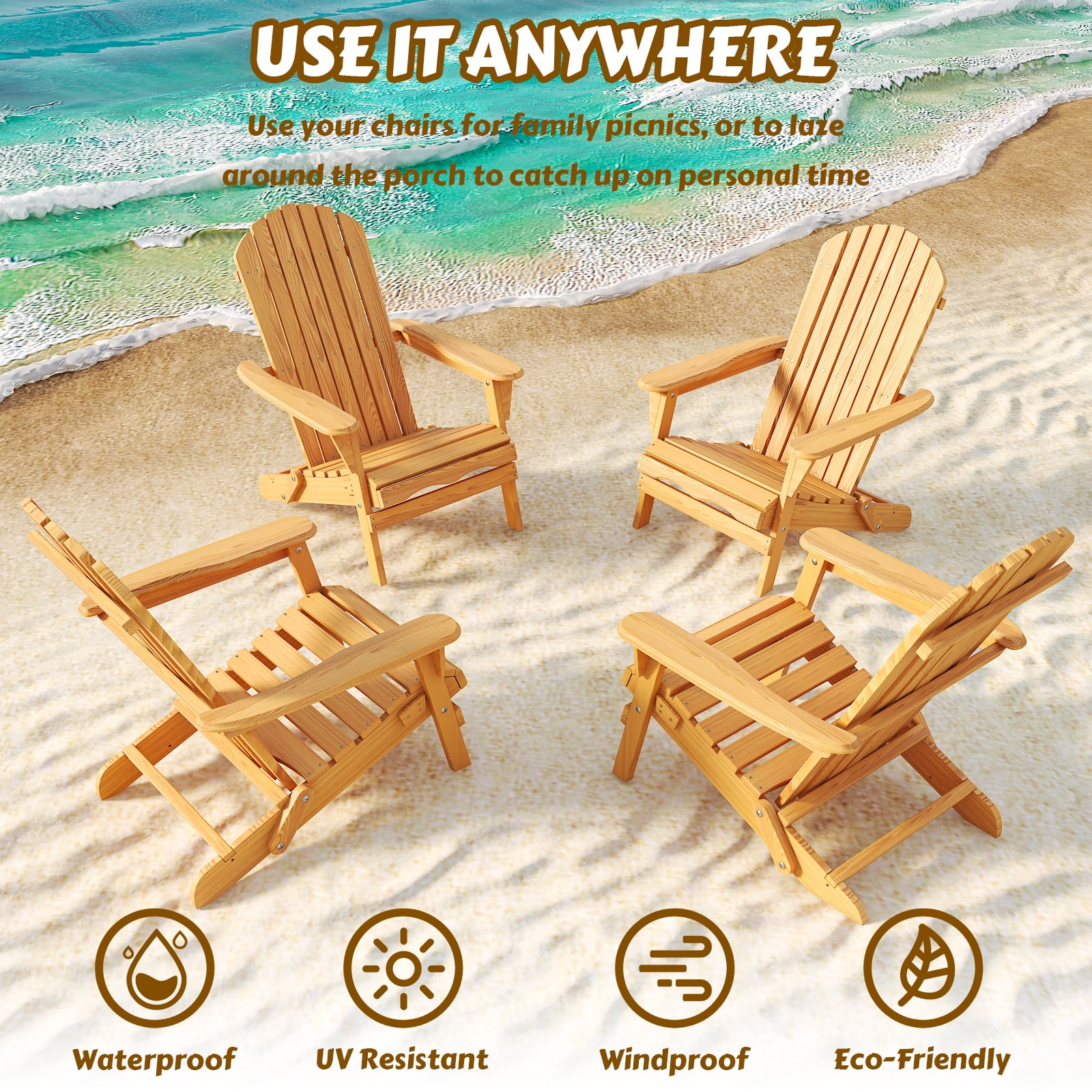 Ktaxon 1 Pieces  Folding Wooden Adirondack Chair, Natural Color, Accent Wood Chair
