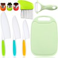 thumbnail image 2 of 9pcs, Children Safe Kitchen Knife Set, Knives For Real Cooking Including Cutting Board, Peeler, Crinkle Cutter, Sandwich Cutter, Serrated Edges Plastic Knives For Cooking Training, 2 of 12