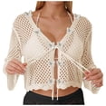thumbnail image 2 of jobturf Swimsuit Coverup for Women Trendy Hollow Out Crochet Tops Beach Vacation Summer Shirts Cover Ups Tie Front Cardigan Swimwear, 2 of 6