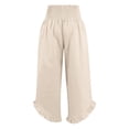 thumbnail image 5 of Linen Palazzo Pants for Women Spring Summer Smocked High Waist Wide Leg Asymmetric Ruffle Hem Flowy Beach Pants with Pockets, 5 of 6