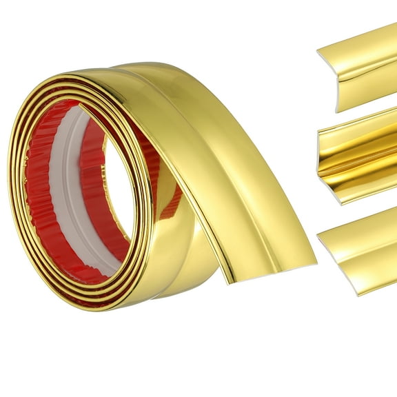 3-in-1 Peel and Stick Trim, 1.6in x 3.2 ft Multifunctional Wall Molding Trim, Flexible Edge Guard Molding Self-Adhesive Caulk Strip for Floor, Table, Door Frame, Shiny Gold