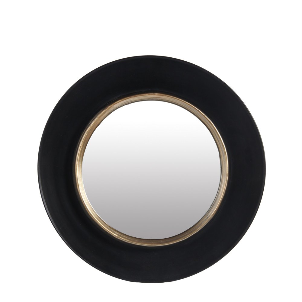 Dual Encased Metal Frame Round Wall Mirror, Large, Black and Gold