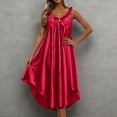 thumbnail image 2 of TrendOFT Long Nightgown for Women Silk Satin Sleepwear Lace V Neck Night Dress Red One Size, 2 of 3