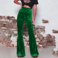 thumbnail image 2 of BLVB Women's Velvet Elastic Waist Flare Leg Palazzo Long Pants Casual Stretch Velour Bell Bottom Trousers for Fall Winter Green 1, 2 of 7