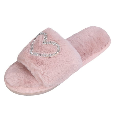 

GWAABD Sleepers Womens Slippers Home Slippers Non-slip Floor Indoor Women s Love Warm Shoes Pattern Women s slipper