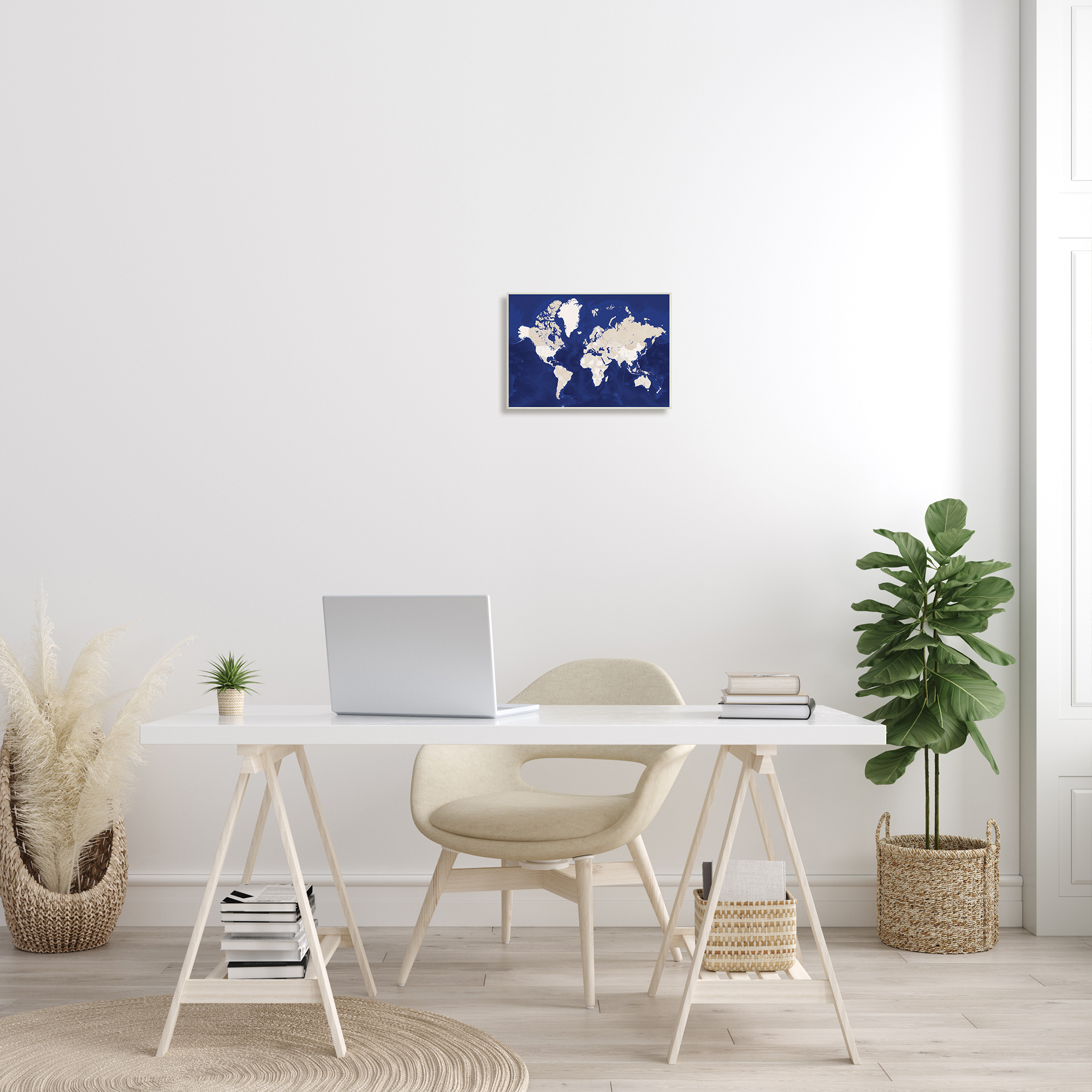 Stupell Industries Traditional World Map Neutral Tone Continents On Blue, 10 x 15, Designed by BlursByAI