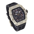 thumbnail image 3 of CHARLES RAYMOND Men's Luxury Iced Out Crystals Diamond Watch with Unique Tonneau Shape, Comfortable Silicone Band, Show Your Style Design (ST10526 BLK Gold), 3 of 4