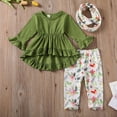 thumbnail image 5 of Sinhoon Toddler Baby Girls Clothes Kids Ruffle T-Shirt Tops Dress Floral Pants Scarf 3Pcs Set Outfits, 5 of 6