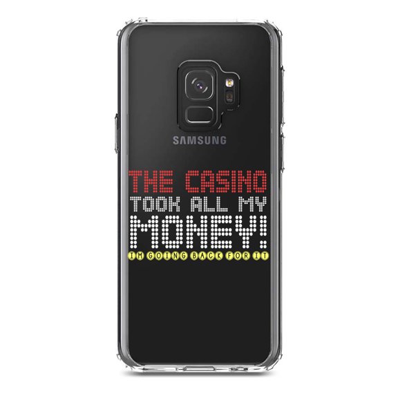 DistinctInk Clear Shockproof Hybrid Case for Samsung Galaxy S9 (5.8" Screen) - TPU Bumper Acrylic Back Tempered Glass Screen Protector - The Casino Took All My Money