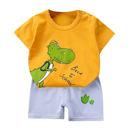 

Toddler Kids Baby Boys Girls Fashion Cute Short Sleeve Cartoon Print Tee Shirt and Casual Shorts Two Pieces Suit Lounge Sets