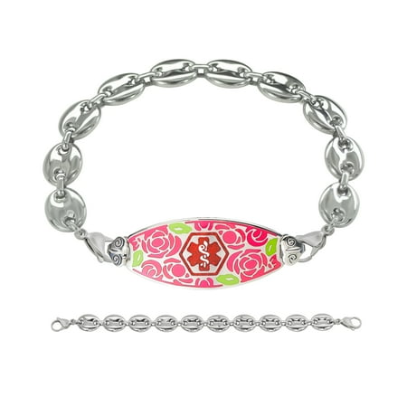 - Divoti Deep Custom Laser Engraved Gorgeous Red Rose Medical Alert Bracelet -Marina Stainless