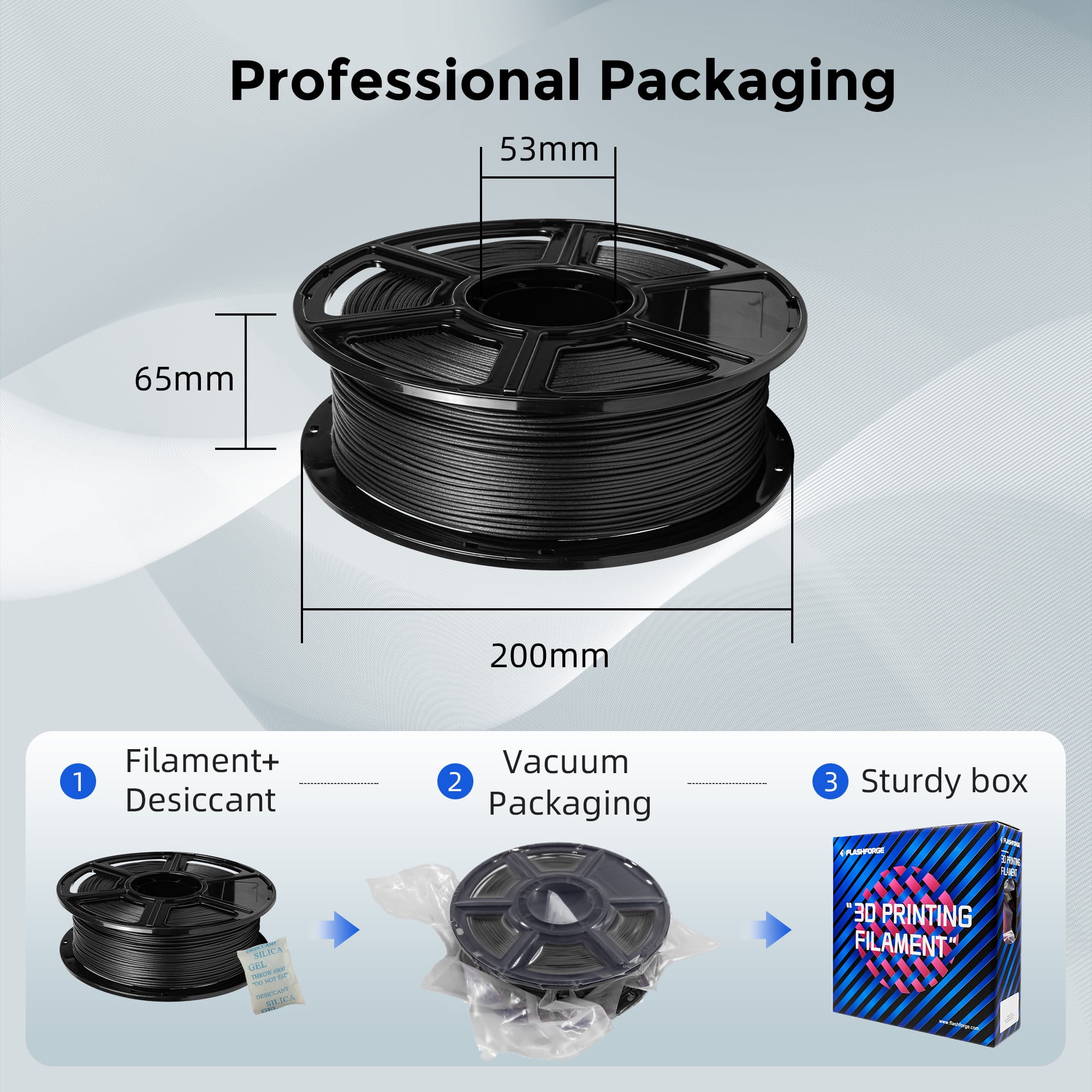 Flashforge Carbon Fiber PLA Filament 1.75mm, 1KG/2.2lbs PLA Carbon 3D Printer Filament, Black
