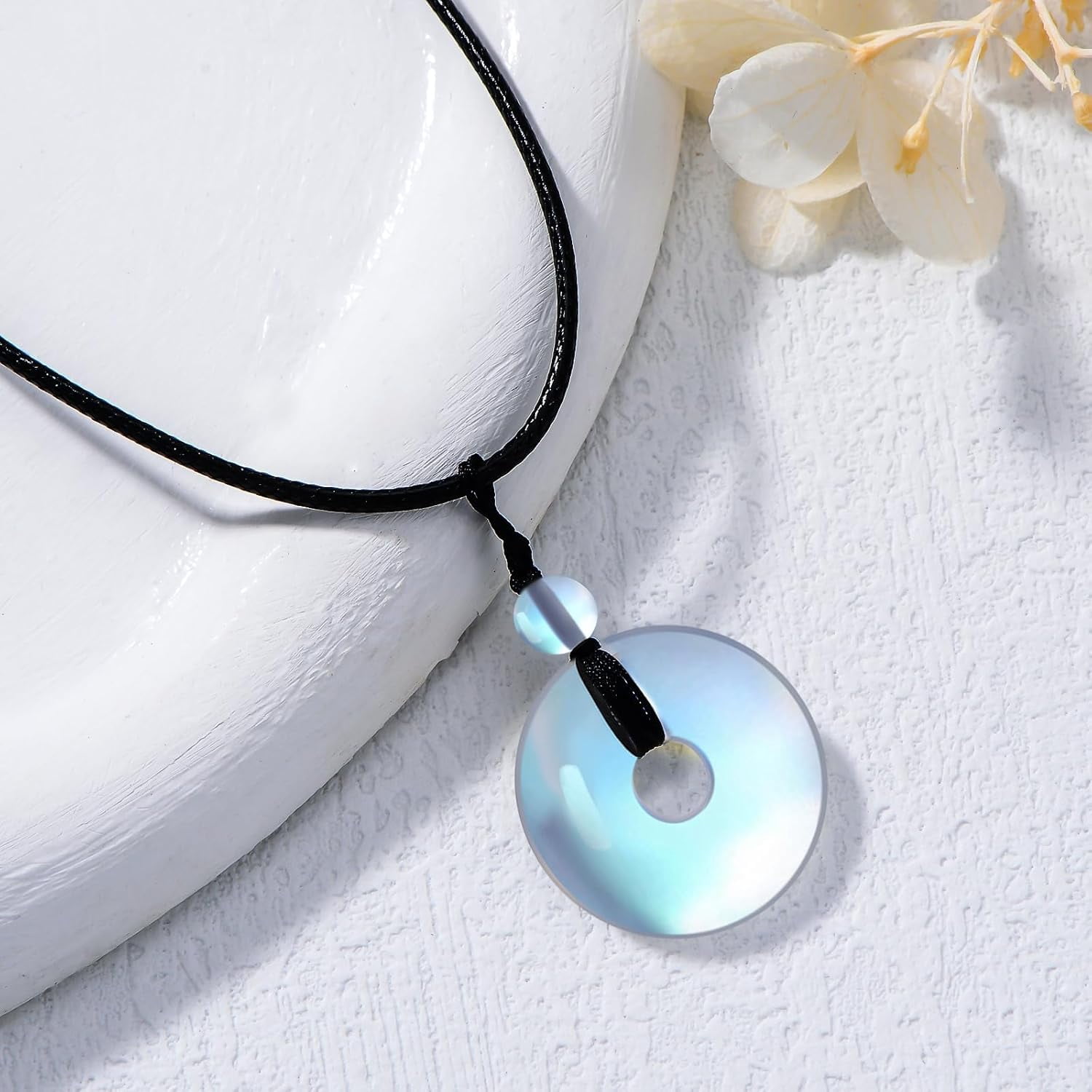 DVEATR Turquoise/Azurite/Tiger's Eye/Malachite/Moonstone Necklace for Women, Bare Stone Pendant Necklace Jewelry Gift, with 45.72 + 5.08cm Leather Cord Chain