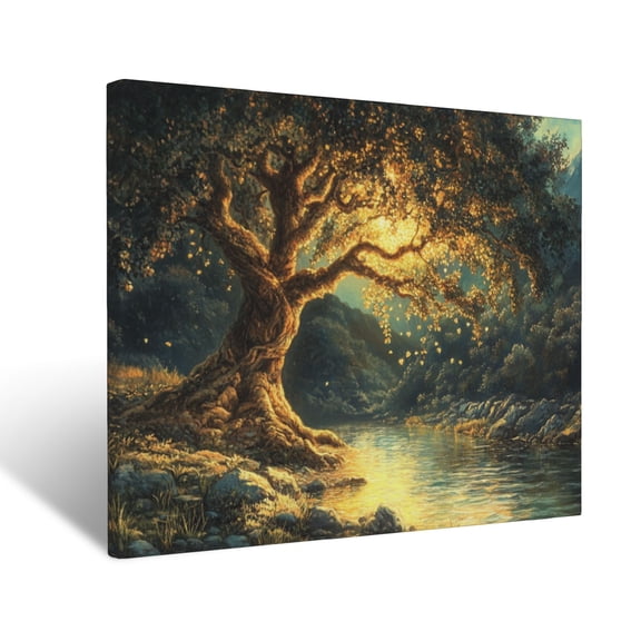 CozyNet The Tree Of Life Glowing By A Crystal Clear River, Bearing Fruit & Surrounded By Peace Wall Art Prints With Frame Canvas Perfect for Living Room & Bedroom, Ready to Hang, Wall Decor 12"x16"