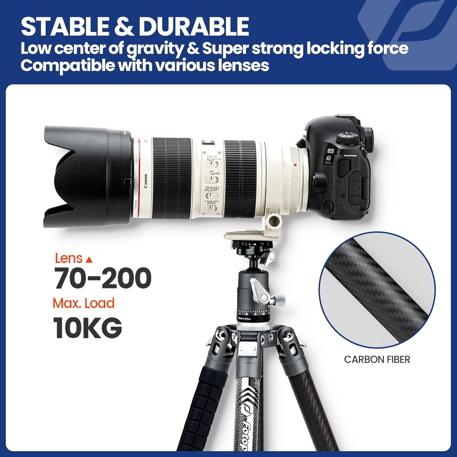 Fotopro 60" Carbon Fiber Tripod with Ball Head, Traval Camera Tripod Stand, weighs 2lbs, Max Load 22lbs, X-Aircross 3 Slate Gray