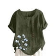 thumbnail image 2 of New trending & for spring GaThRRgYP Women's Everyday Short Sleeve Blouse - Summer Casual Top,Women Casual and Linen Round-Neck Top Printed Short Sleeve Button T-shirt Blouse Army Green XXXXXL, 2 of 4