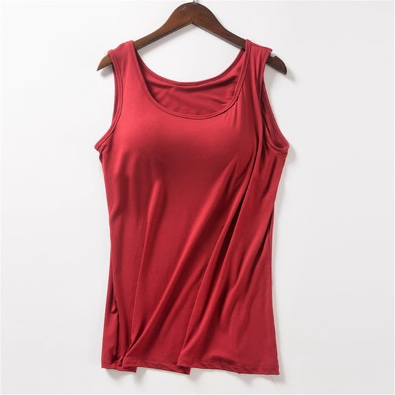 VV AVEORS Camisole Tops For Women With Built In Bra Thick Strap Tank Top Trendy Casual Basic Cami Tanks Red L