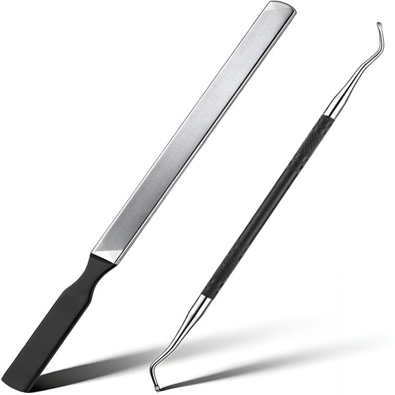 EXLEAF Heavy Duty Metal Nail Files for Natural Nails, Dual-Ended Stainless Steel Toenail File with Lifter, Coarse Grit Manicure and Pedicure Tool for Thick Nails (2 Pack)