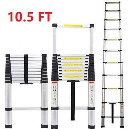 Ktaxon 10.5ft Aluminum Telescopic Step Ladder, Heavy Duty Multi Purpose Multifunction Foldable Extension Scalable Economic Simple Scaffold Ladder, for Home Loft Attic