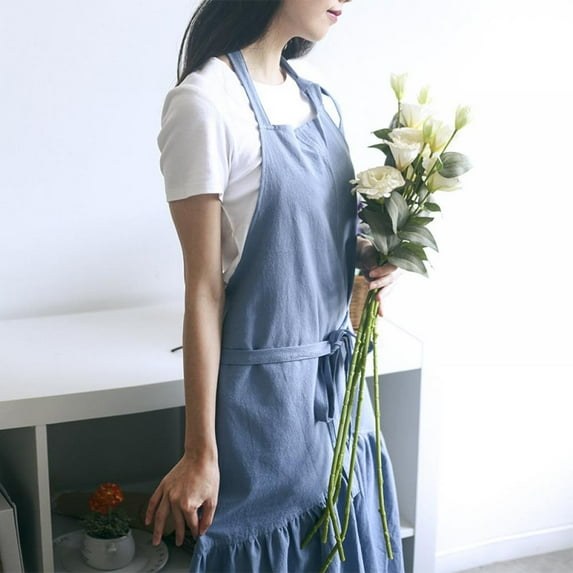 Japanese Style Cotton Linen Home Kitchen Apron Soft Washable With Pockets