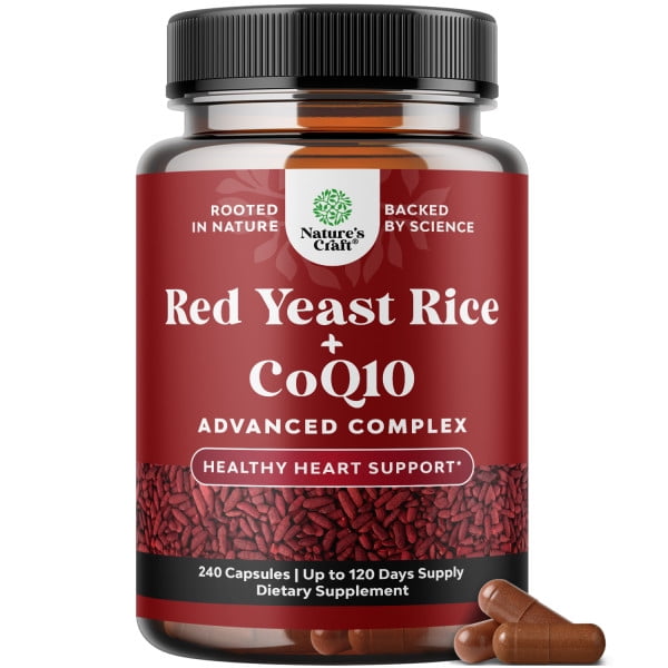 Natures Craft Red Yeast Rice with CoQ10 Supplement for Immunity and Heart Health, 240 Capsules