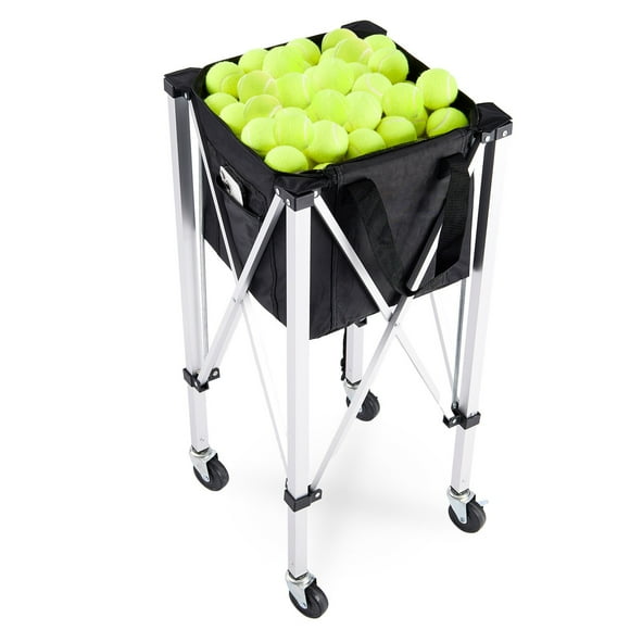 ALDOBF Tennis Ball Hopper Basket with Wheels, Teaching Cart Holds 180 Balls, Foldable Portable Ball Pickup Cart for Tennis, Pickleball, Softball