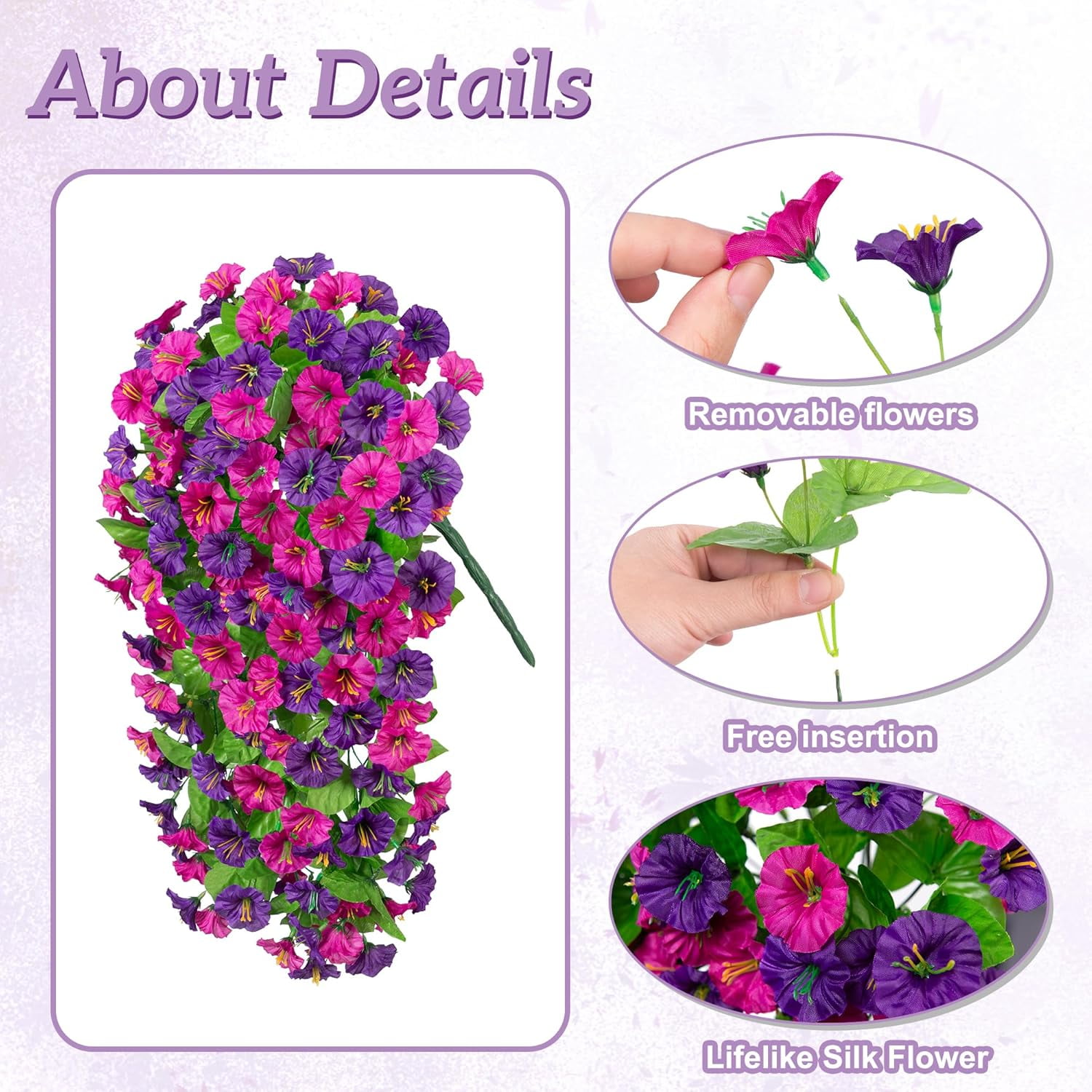 Artificial Fake Hanging Flowers Basket for Spring Decor, Faux Silk Flower in Planter for Summer, Outdoor Artificial Floral for Home Porch Yard