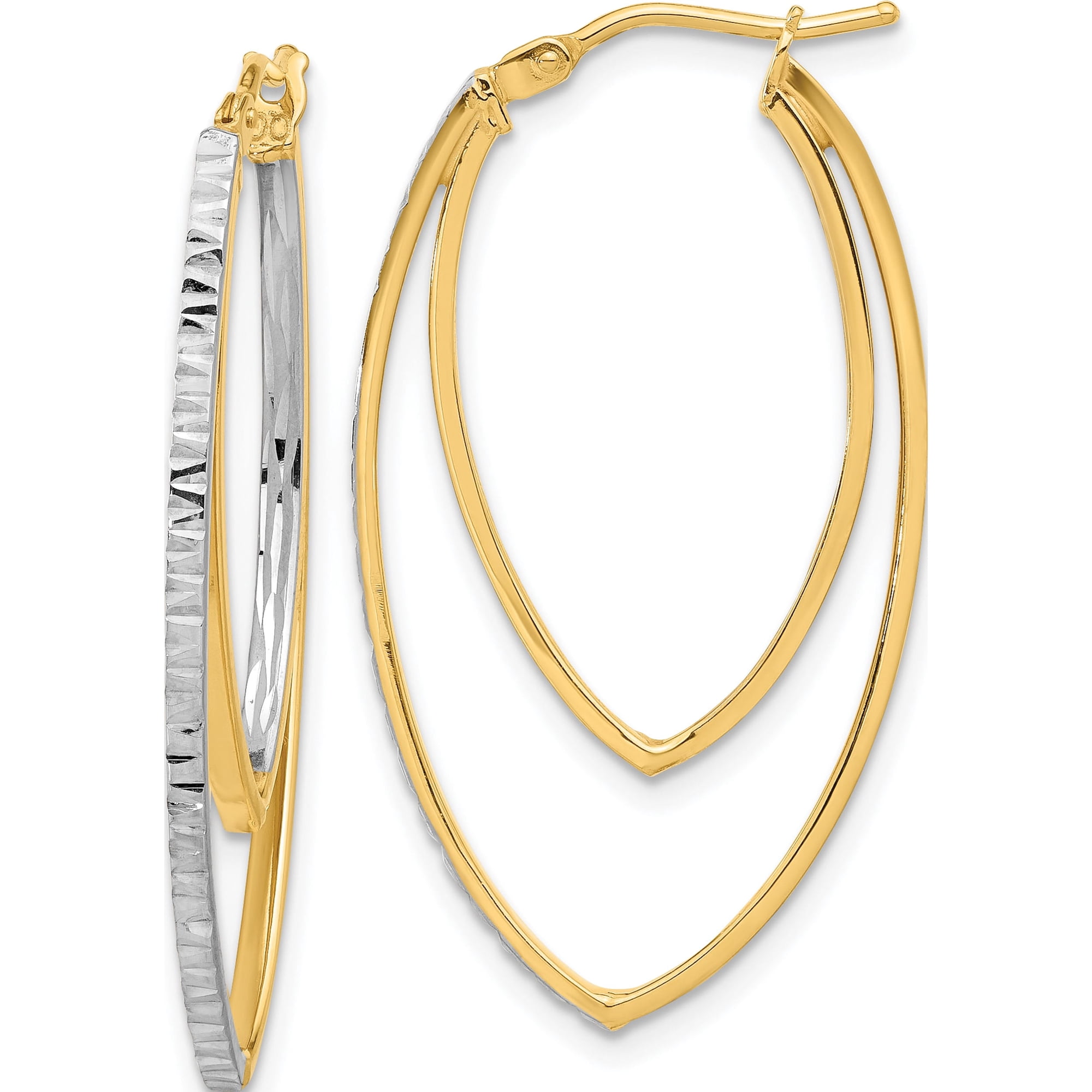 Jewelry by Sweet Pea 14K Polished and Rhodium Diamond-cut V Shape Hoop Earrings