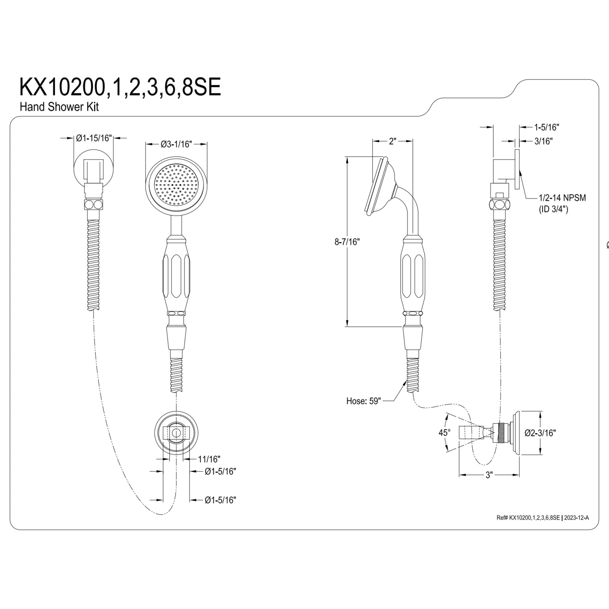 Kingston Brass KX10208SE Vintage Hand Shower Kit, Brushed Nickel