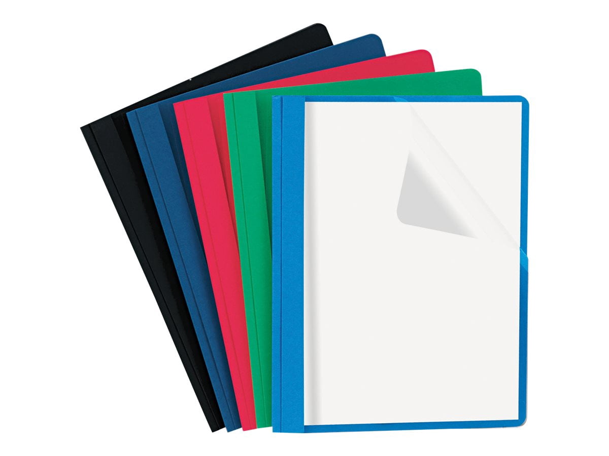 Universal - Dossier de Rapport - pour Lettre - Capacité: 100 Feuilles - Rouge avec Couverture avant Transparente, Bleu avec Couverture avant Transparente, Noir avec Couverture avant Transparente, Vert avec Couverture avant Transparente, Bleu Clair avec Couverture avant Transparente (Lot de 25)