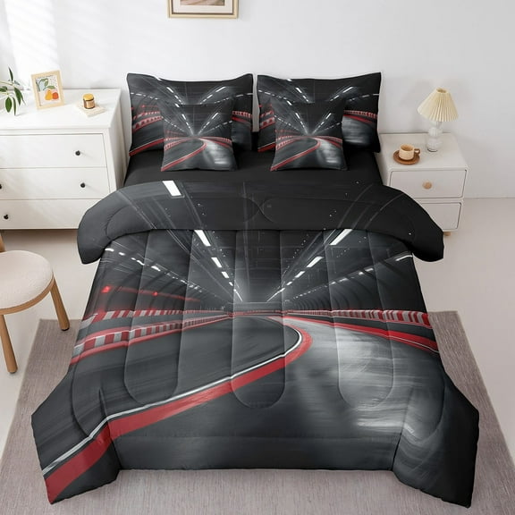 Erosebridal Racing Car Street Bed in a Bag Twin size, Extreme Sports Bed Set, Teenager, Reversible 7-Piece