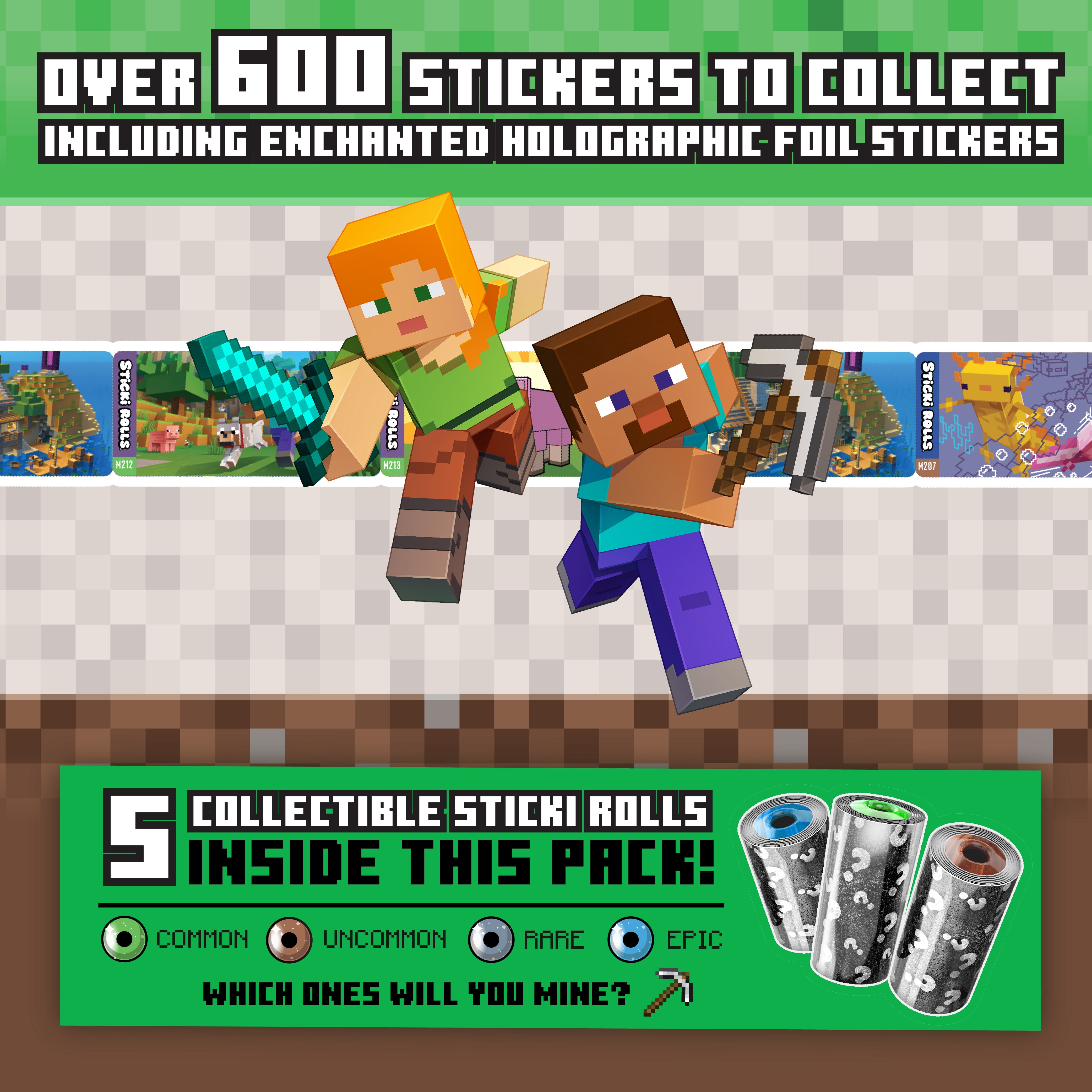 Minecraft Sticki Rolls Collectible Mystery Capsule Wearable & Shareable Sticker Wristband with 50 Minecraft Stickers -Officially Licensed Minecraft Sticki Rolls by Sky Castle