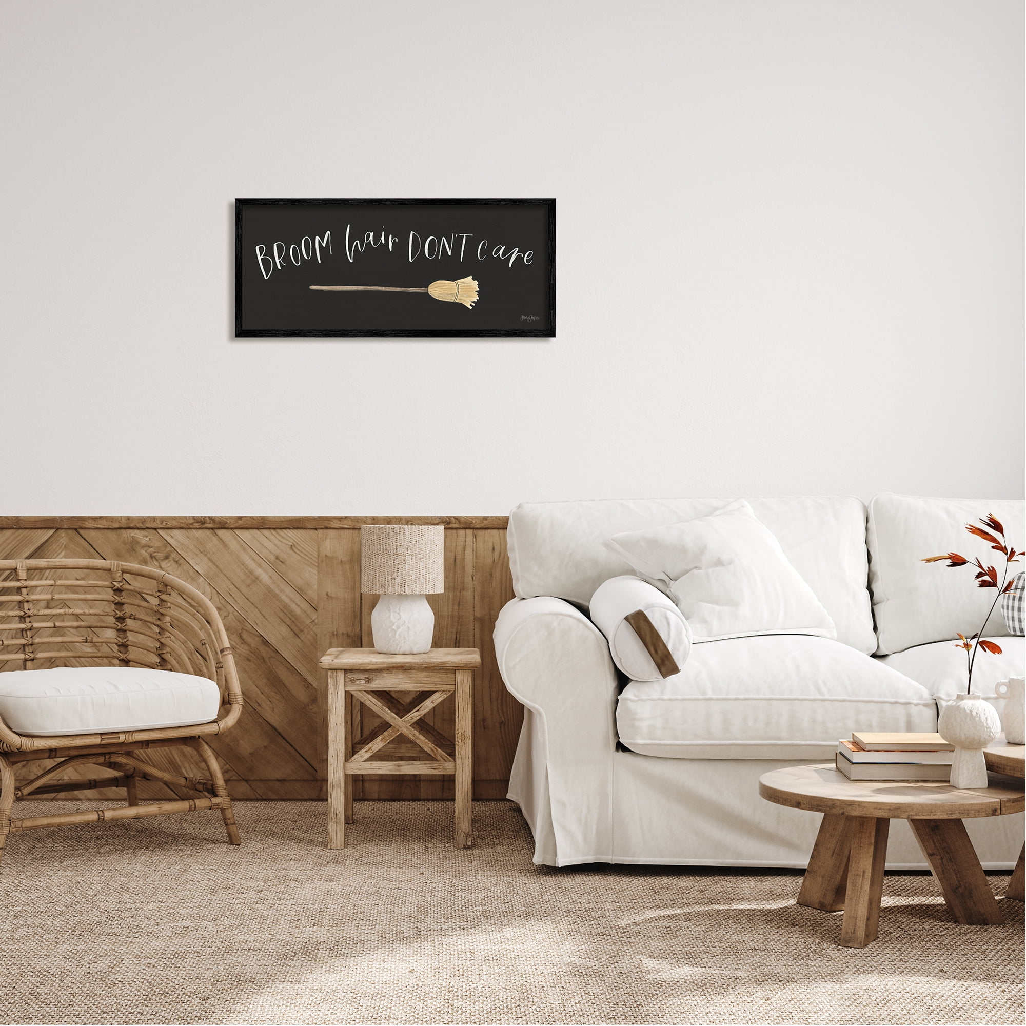 Stupell Industries Broom Hair Don't Care Holiday Painting Black Framed Art Print Wall Art, 30 x 13