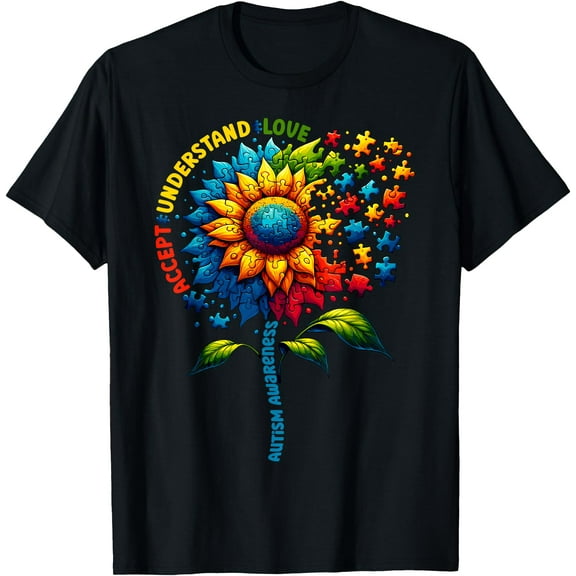 Autism Awareness Sunflower Jigsaw Unisex T-Shirt for Men Women Kids Toddler