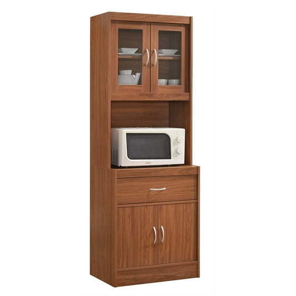 Hodedah Kitchen Cabinet with 1 Drawer plus Space for Microwave in Cherry Wood